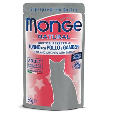 Monge Natural Cat Buste Tonno con Pollo e Gamberi 80 g