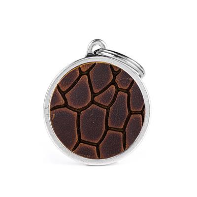 Medaglietta Bronx 3,2x3,7 cm Vera Pelle Marrone