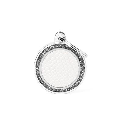 Medaglietta Shine Cerchio Bianco con Glitter 2,6x3,1 cm