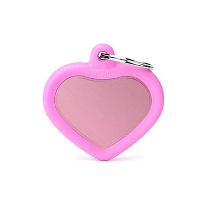 Medaglietta Hustag Alluminio Rosa Con Gomma Rosa Cuore 3,7x3,7 cm
