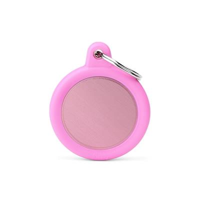 Medaglietta Hustag Alluminio Rosa Con Gomma Rosa Cerchio 3,1x3,8 cm