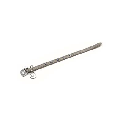 Collare in Pelle con Strass 25x1,2 cm Grigio