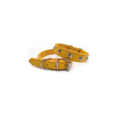 Collare Punk Ecopelle con Borchie 45-50x2,5 cm Giallo